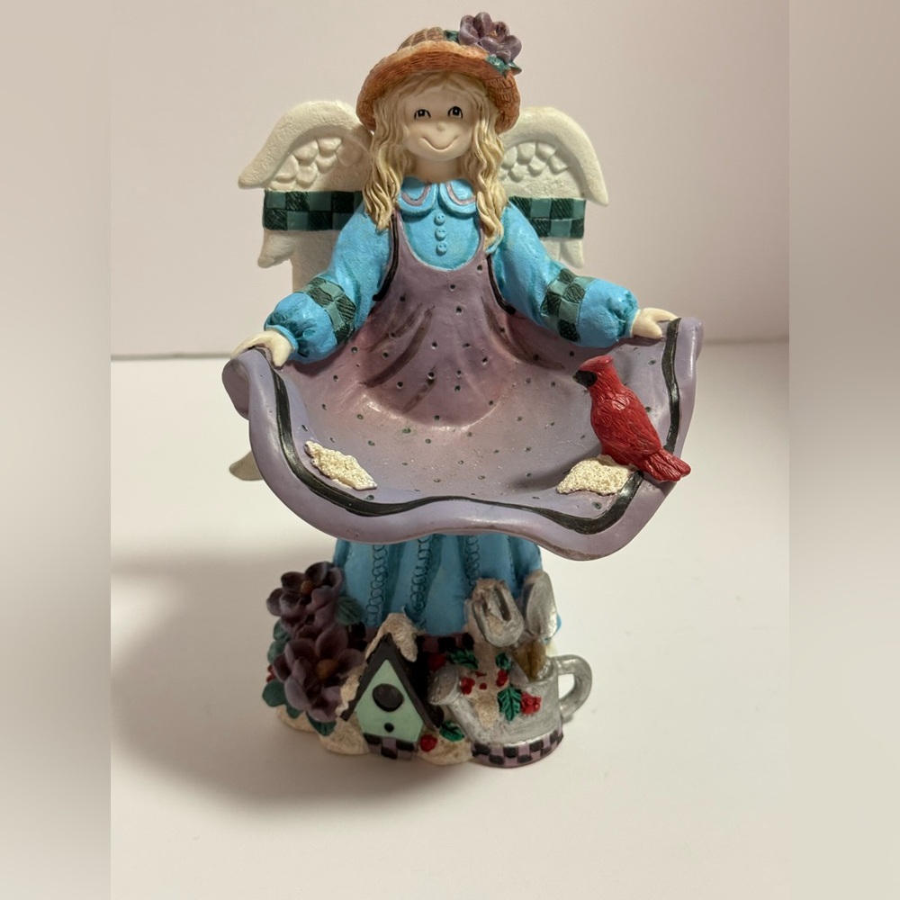Whimsical Garden Angel Figurine Candy or Soap Dish with Cardinal